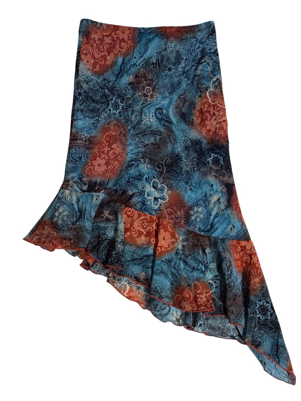 Vintage Y2K Size Small Asymmetrical Skirt Floral Fairy Ruffle Colorful Grunge